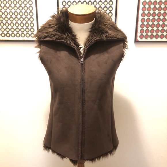 Dkny Jackets & Blazers - DKNY Faux Fur And Suede Vest Jacket Deep Brown Sm